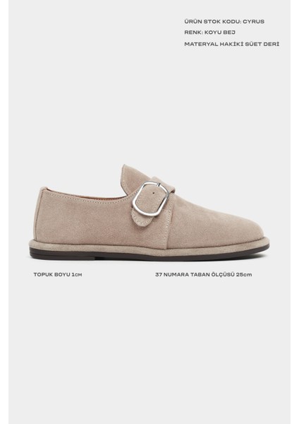 Cyrus Koyu Bej Hakiki Süet Deri Toka Detaylı Düz Taban Kadın Ayakkabı modelleri