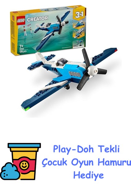 Creator 3’ü 1 Arada Uçak: Yarış Uçağı 31160-7 Yaş ve Üzeri Çocuklar Için Jet Veya Helikoptere Dönüşebilen Oyuncak Yapım Seti, Doğum Günü Hediyesi (178 Parça) + Play-Doh Oyun Hamuru
