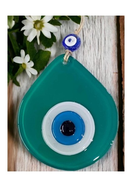 Orta Boy Yeşil Damla Desen Nazar Boncuklu Duvar Dekoru Cam Duvar Süsü fırsatları