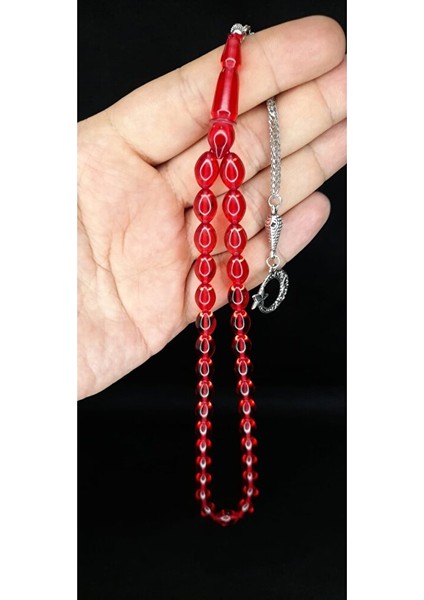 Çubuk Kehribar Tesbih Beyzi Kesim Kırmızı Renk T-366 fırsatları