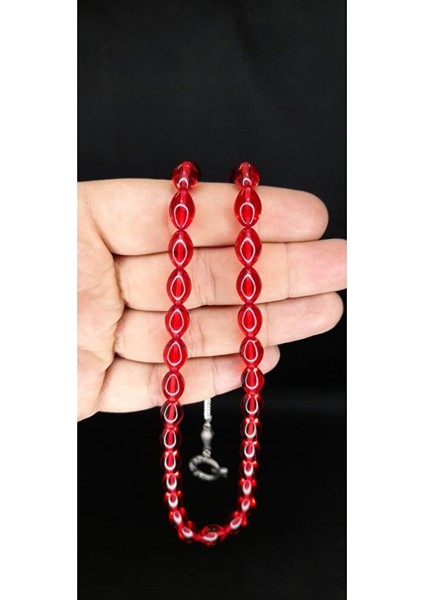 Çubuk Kehribar Tesbih Beyzi Kesim Kırmızı Renk T-366 indirimleri