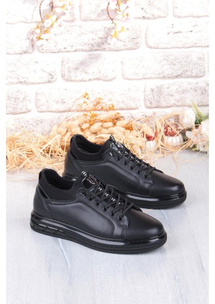 42469 Rahat Hakiki Deri Lastik Bağcıklı Sneaker Erkek Ayakkabı