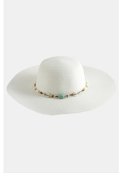 Techmrt Etnik Boncuklu Hasır Şapka-Beyaz fiyatları