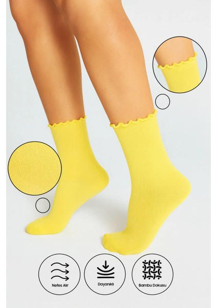 Bambu Kadın Sarı Fırfırlı Lastiksiz Dikişsiz Kadın Soket Gri Çorap/iz Bırakmaz /sıkmayan Çora