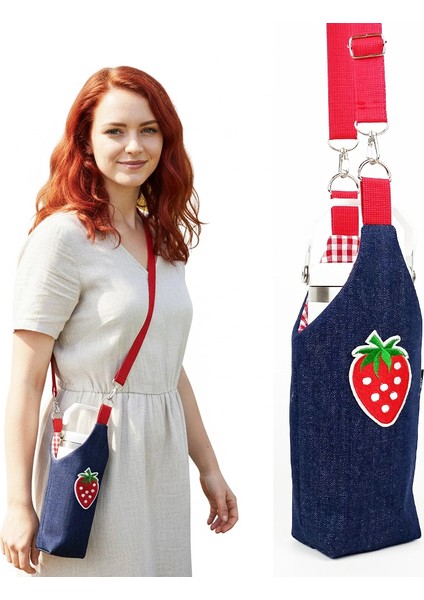 El Yapımı U Model Kot Matara Termos Kılıfı Çilek Iceflow 0,89