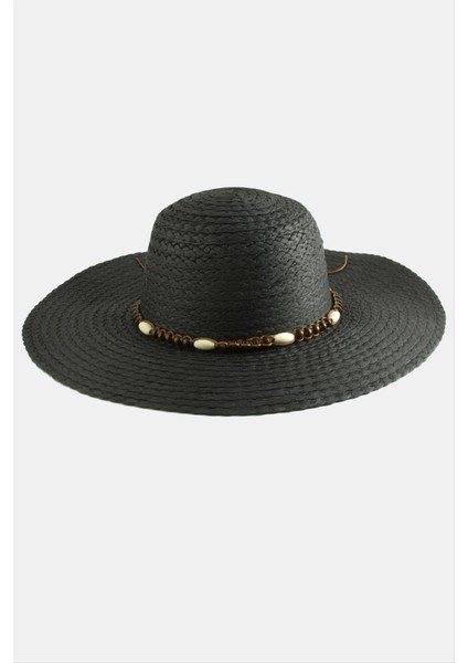 Techmrt Ahşap Boncuklu Hasır Şapka-Siyah fiyatları