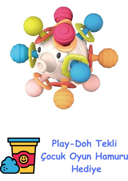Puffier Fish Ball Duyusal Aktivite Topu | Çıngıraklı Montessori Erken Gelişim Oyuncağı | Kavraması Kolay Çok Dokulu Keşif Oyuncağı + Play-Doh Oyun Hamuru