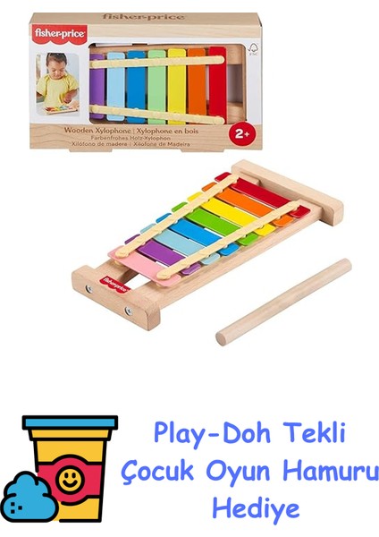Ahşap Ksilofon Yürüme Çağındaki Çocuklar Için 2 Parçalı Müzik Aleti Fisher-Price Ahşap Ksilofon HXV13 + Play-Doh Oyun Hamuru