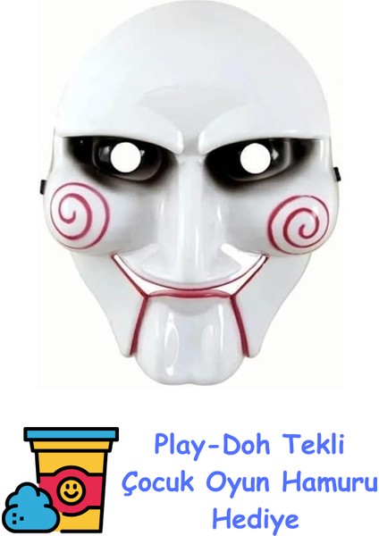 Tinky Winky Maske Testere Halloween Kostüm Korku Maskesi Beyaz Renk + Play-Doh Oyun Hamuru