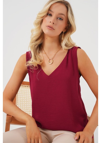 Kadın Bdart V Yakalı Bluz Kiraz Kırmızısı