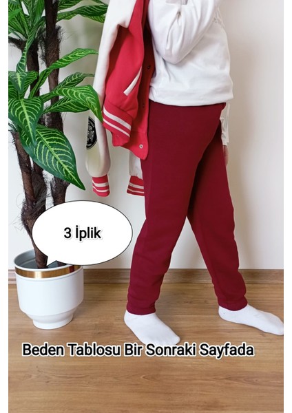 Çocuk Bordo 3 Iplik Şardonlu Paçası Lastikli Kışlık Eşofman Altı