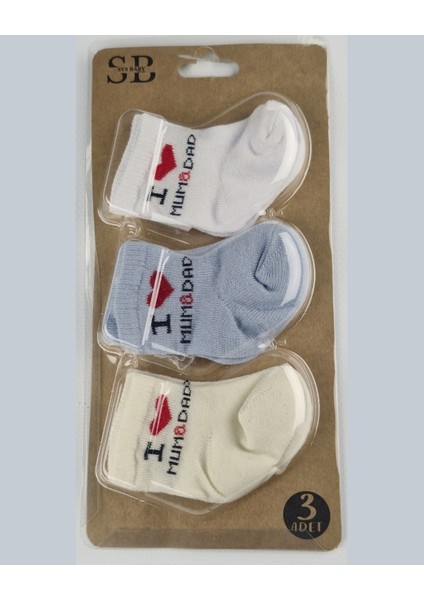 Kız & Erkek Bebek Çorap Seti 3'lü "ı Love Mum & Dad" Yazılı - 0-18 Ay