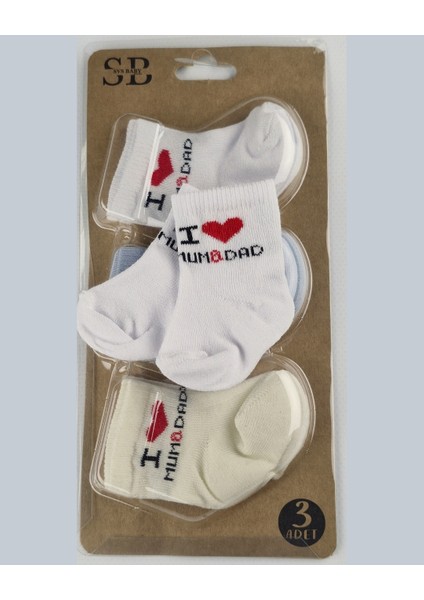 Kız & Erkek Bebek Çorap Seti 3'lü "ı Love Mum & Dad" Yazılı - 0-18 Ay fiyatları