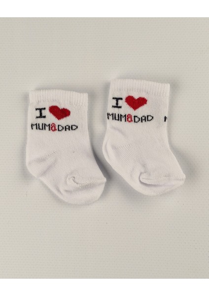 Kız & Erkek Bebek Çorap Seti 3'lü "ı Love Mum & Dad" Yazılı - 0-18 Ay modelleri