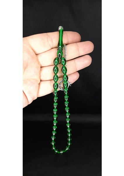 Çubuk Kehribar Tesbih Beyzi Kesim Yeşil Renk T-368 fırsatları