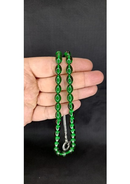 Çubuk Kehribar Tesbih Beyzi Kesim Yeşil Renk T-368