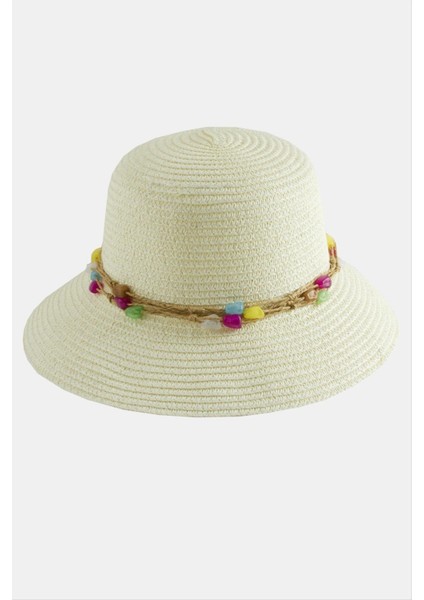 Techmrt Renkli Doğaltaşlı Hasır Şapka-Kahverengi