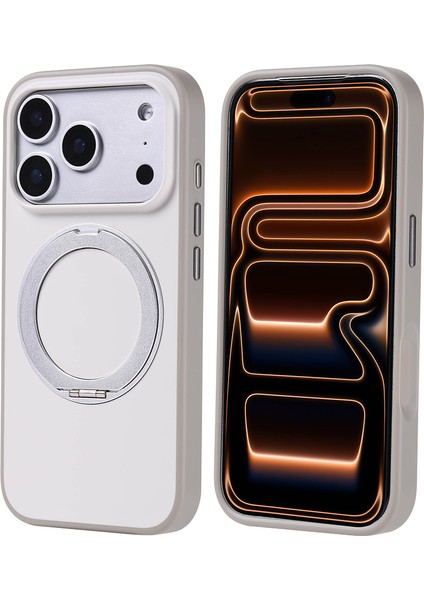 iPhone 17 Pro Kılıf M-Safe Şarj Özellikli Standlı Vrdr Proton Silikon Kapak - Gri