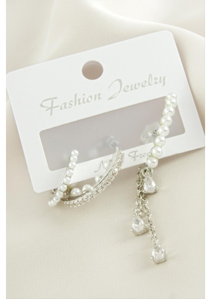 Techmrt 3 Adet Inci Zirkon Taşlı Küpe-Gümüş Rengi fiyatları