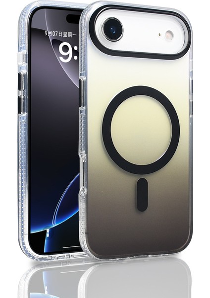 iPhone 17 Air Kılıf M-Safe Şarj Özellikli Transparan Renk Geçişli Vrdr Toros Kapak - Siyah