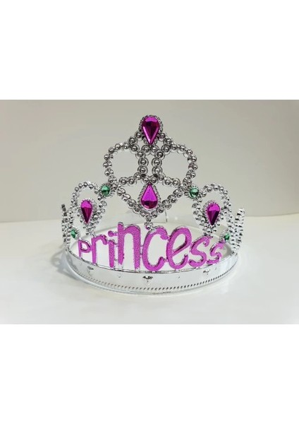 Gümüş Renk Prenses Yazılı Parti Tacı 60 cm fiyatları