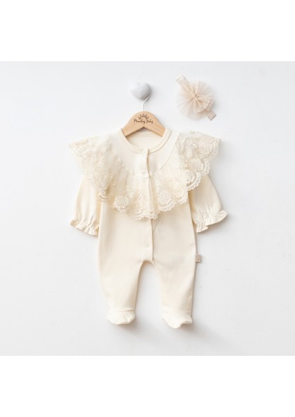 Kız Bebek Mevlütlük Tulum Bandanalı Dantelli