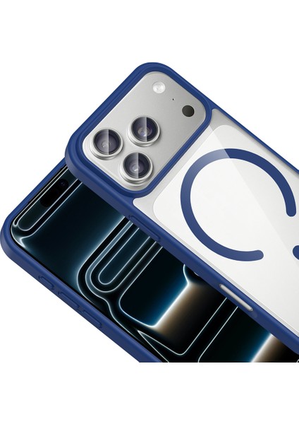 iPhone 17 Pro Max Kılıf M-Safe Wireless Şarj Özellikli Silikon Vrdr Ege Kapak - Lacivert