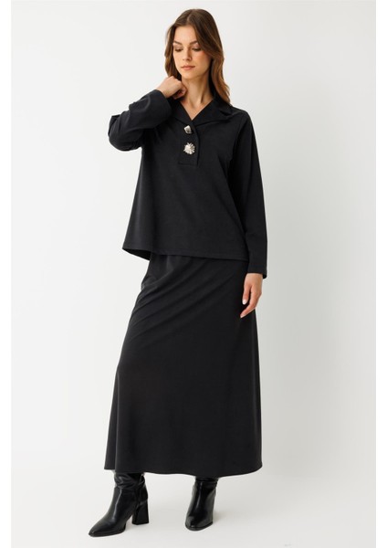 Iri Düğmeli Etekli Takım Siyah fiyatları