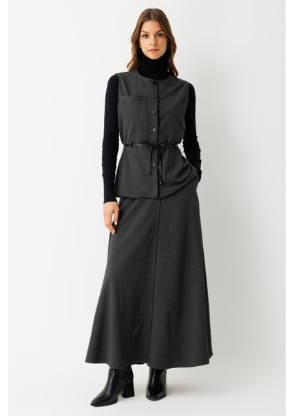 Yeleği Çıt Çıt Kapamalı Etekli Takım Antrasit indirimleri