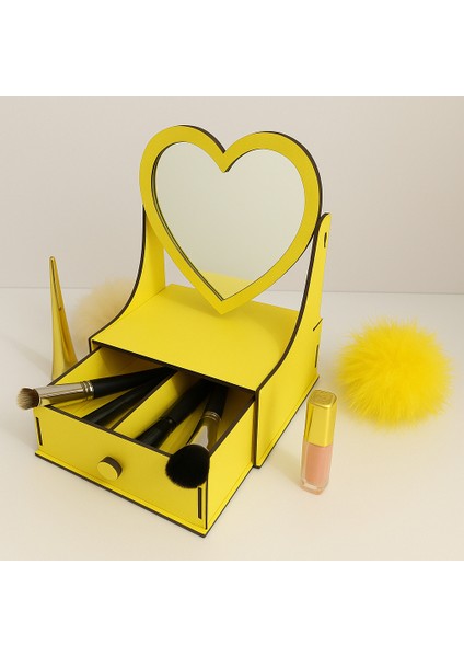 Ahşap Kalpli Aynalı Makyaj Organizer