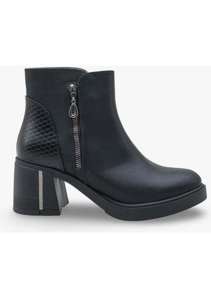 Jowita Kadın Fermuar Detaylı Topuklu Bot Siyah