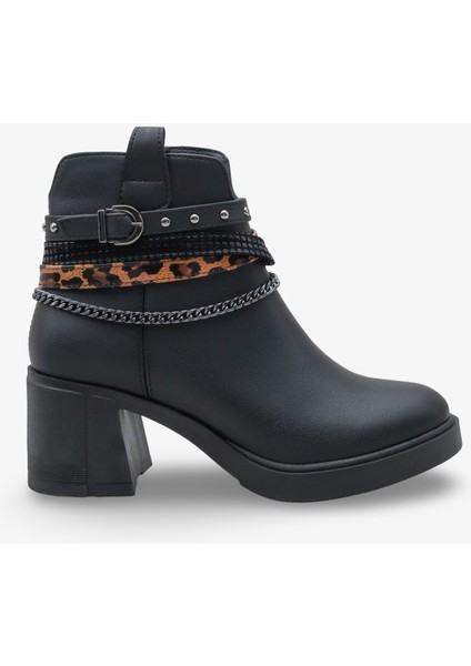 Mojca Kadın Zincir Detaylı Topuklu Bot Siyah