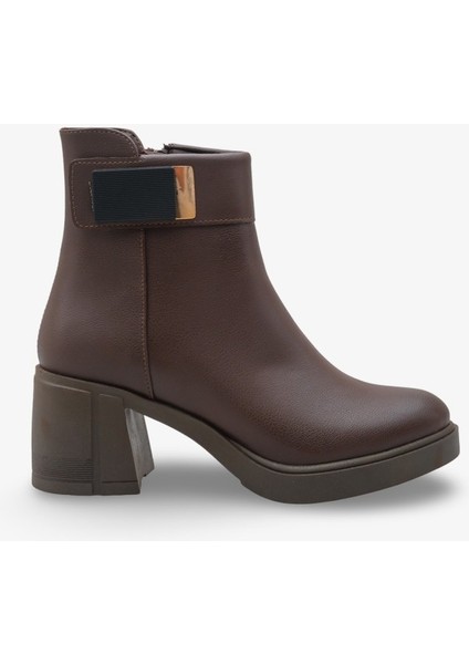 Ludmila Kadın Tokalı Günlük Topuklu Bot Kahve