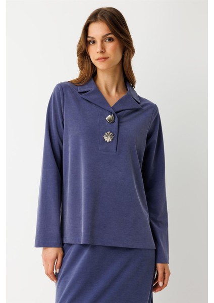 Iri Düğmeli Etekli Takım Indigo fiyatları