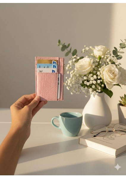 Pembe Kroko Desen Kartlık Cüzdan