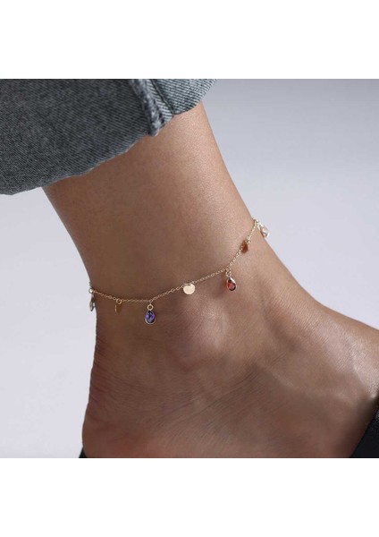 Pullu Mavi Kırmızı Damla Taşlı Halhal