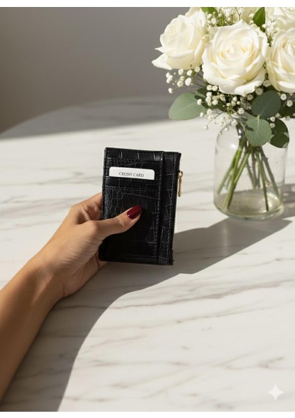 Siyah Kroko Desen Kartlık Cüzdan