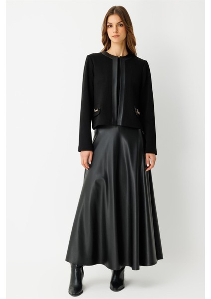 Deri Etekli Takım Siyah