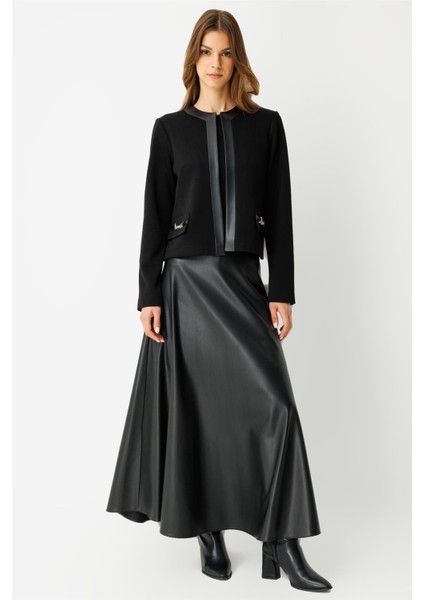 Deri Etekli Takım Siyah modelleri