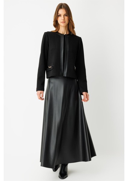 Deri Etekli Takım Siyah indirimleri