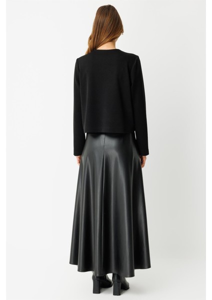 Deri Etekli Takım Siyah