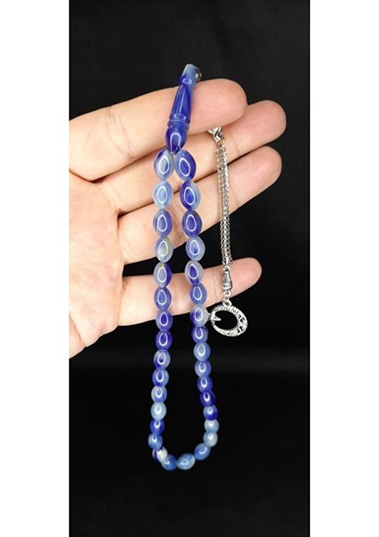 Toz Kehribar Tesbih Mavi Renkli Beyzi Kesim T-369 fırsatları