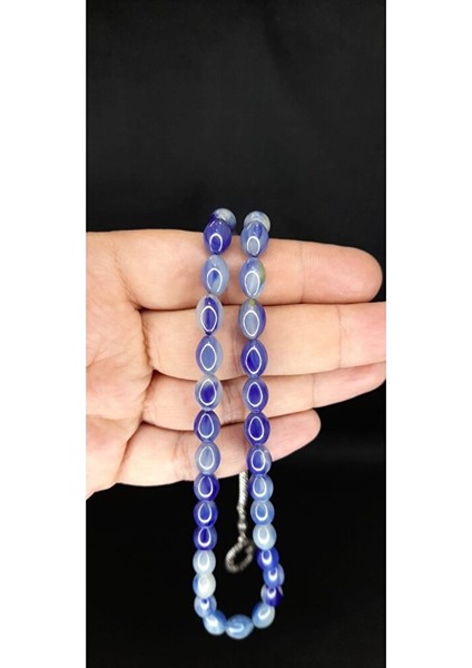 Toz Kehribar Tesbih Mavi Renkli Beyzi Kesim T-369 indirimleri