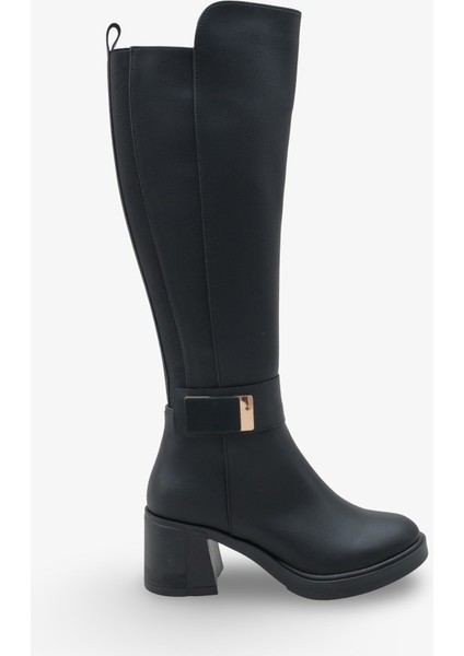 Tihana Kadın Arka Lastikli Topuklu Çizme Siyah