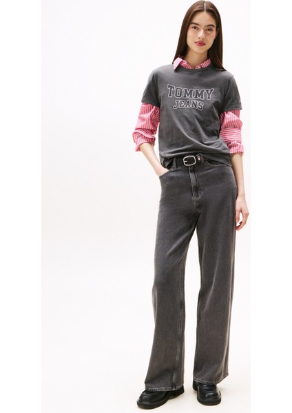 Yuvarlak Yaka Baskılı Siyah Kadın T-Shirt DW0DW21966BDS fiyatları