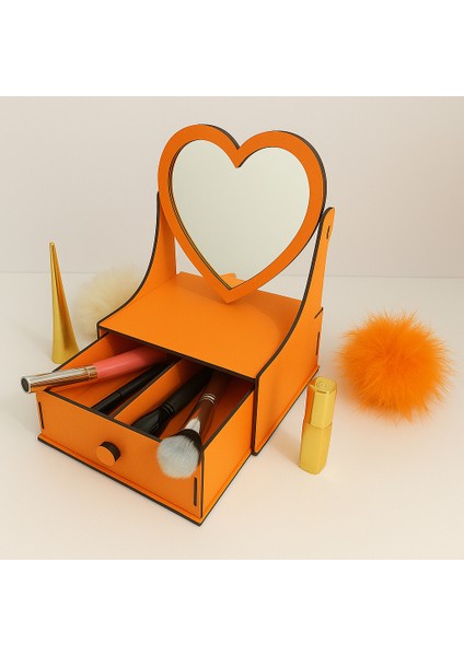 Ahşap Kalpli Aynalı Makyaj Organizer