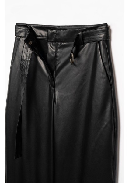 Kadın Siyah Deri Varil Pantolon fiyatları