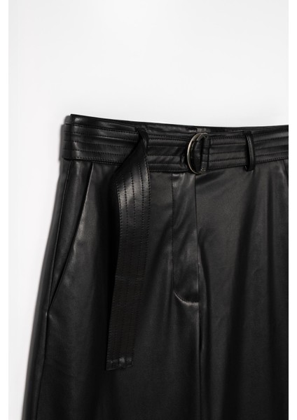 Kadın Siyah Deri Varil Pantolon fırsatları