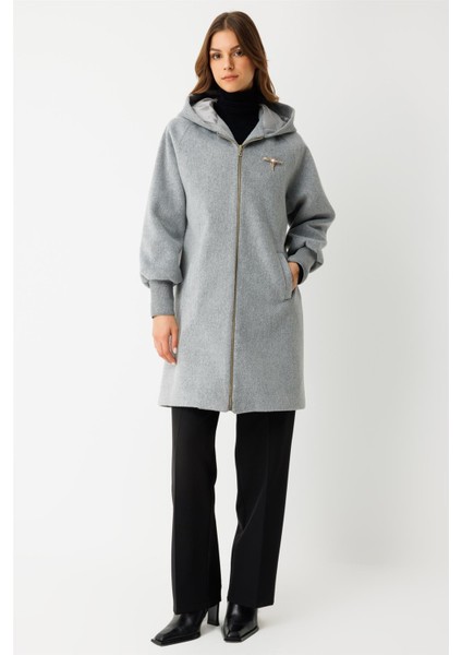 Fermuar Kapamalı Kapişonlu Kaban Gri fiyatları