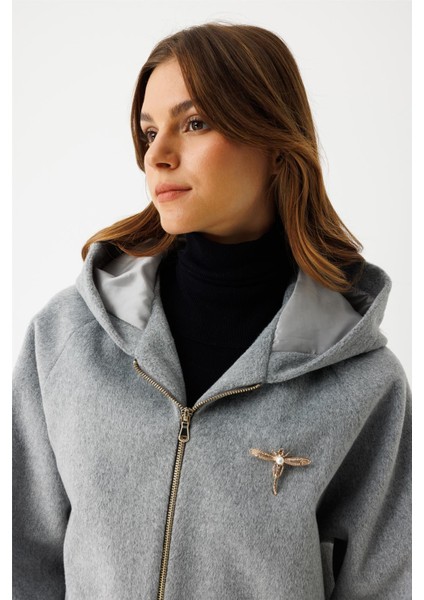 Fermuar Kapamalı Kapişonlu Kaban Gri indirimleri